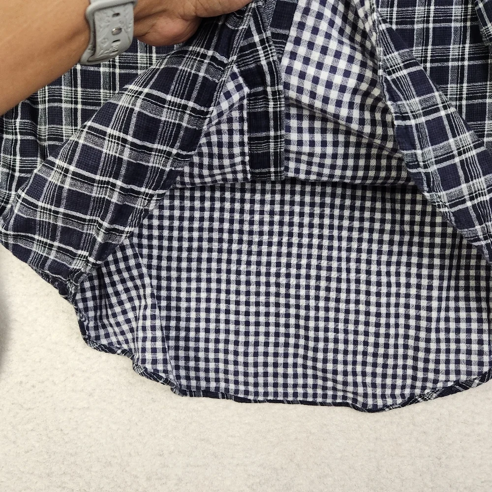 Banana Republic Slim Fit Men XL Blue/White Madras Plaid Doub Weave Button Shirt